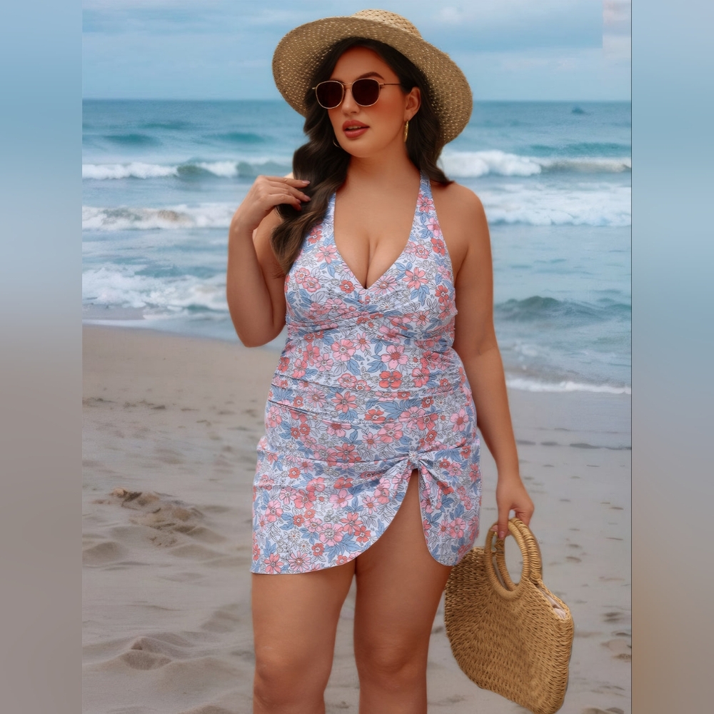 Blooming Jelly NWT Floral Criss Cross Tummy Control One Piece Swimsuit Dress 2XL